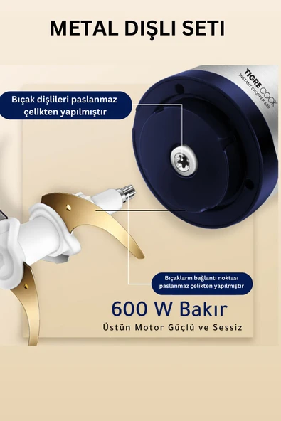 TIGRECOOK Instantchopper 2.3 Litre Büyük Cam Hazneli Ve Çelik Hazneli Et Kıyma Makinesi Sebze Rondo Doğrayıcı - 3