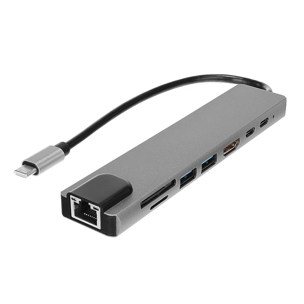 Hytech HY-USBC83 4K@30Hz 2xUSB3.0, 1xUSB2.0, 1000Mbps PD, TypeC Data, Adaptör