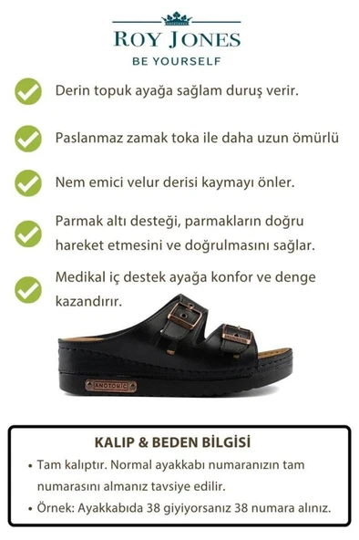 ROY JONES 3001 SİYAH TOKALI COMFORT CASUAL ANATOMİK DOLGU TABAN TERLİK - Resim 5