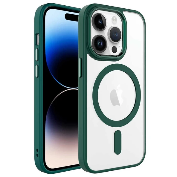 Apple iPhone 14 Pro Kılıf Wireless Şarj Özellikli Zore Krom M-safe Silikon Kapak
