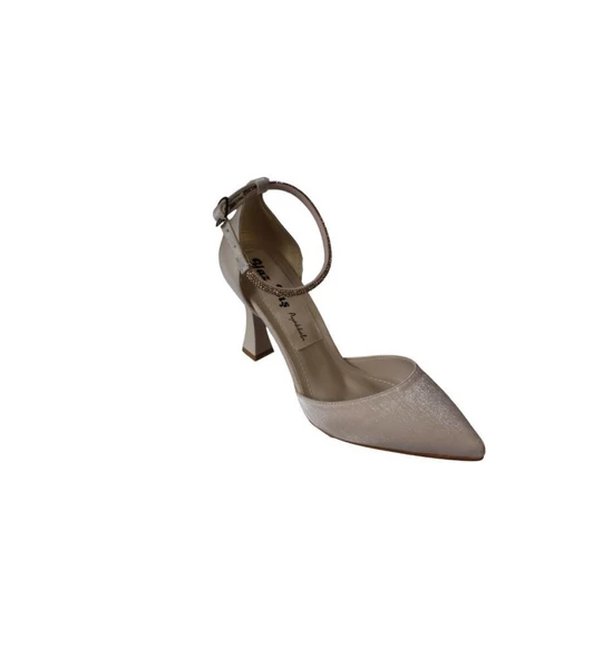 YAZKIŞ Kadın Saten Ten Gümüş Siyah Bilekden Bağlama 9cm Şamdan Topuk Sivri Burun Abiye Ayakkabı - Resim 17