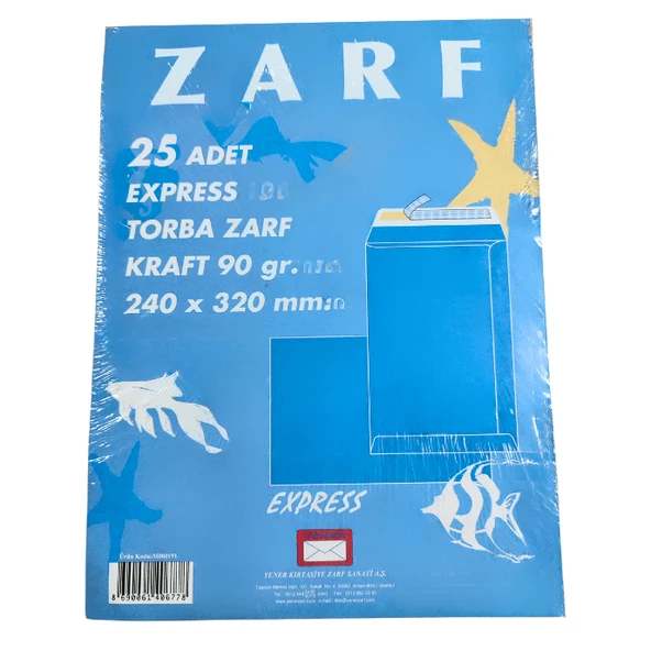 Yener Zarf Express Sarı Torba Zarf Kraft 90 Gr 240X320 Mm 25'li Paket