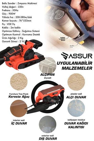 Assur 900W Elektrikli Vakumlu Tank Zımpara Makinesi - 2