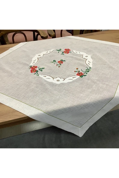 OYA home Beyaz İşli & Kaneviçeli Kare Örtü - 100*100 cm - 4
