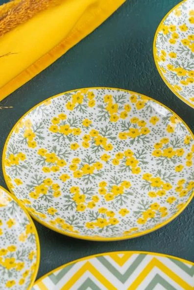 Acar Tiffany Sarı 7 Parça Porselen Pasta-İkram Seti POR-05334 - 2