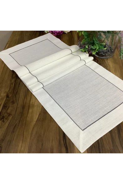 OYA home Gri Piko Dikişli Ranır (1)ve Peçete (4) Set - 5 Parça - Resim 2