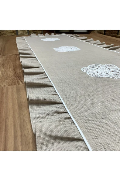 OYA home El Örme Dantel Aplikeli Vizon Zeminli Ranır -45*150 cm - 5