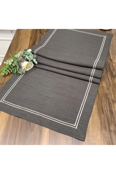 OYA home Koyu Gri & Kırık Beyaz Çift Dikişli Ranır -45*150 Cm