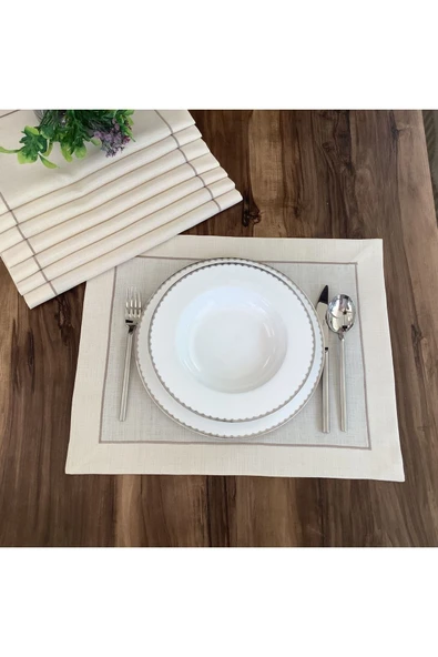 OYA home Bej Piko Detaylı Amerıkan Servis Set - 6 Lı