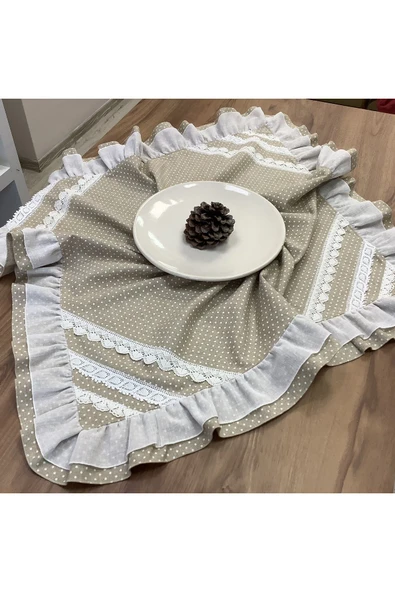 OYA home Puantiye & Fırfır Detaylı Kare Örtü -100*100 Cm - 4