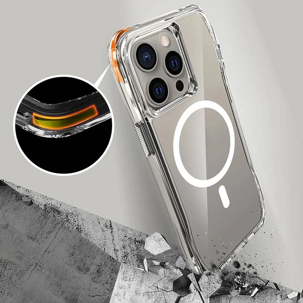 Apple iPhone 15 Pro Kılıf M-safe Şarj Özellikli Airbagli Şeffaf Zore İncek Kapak - 5