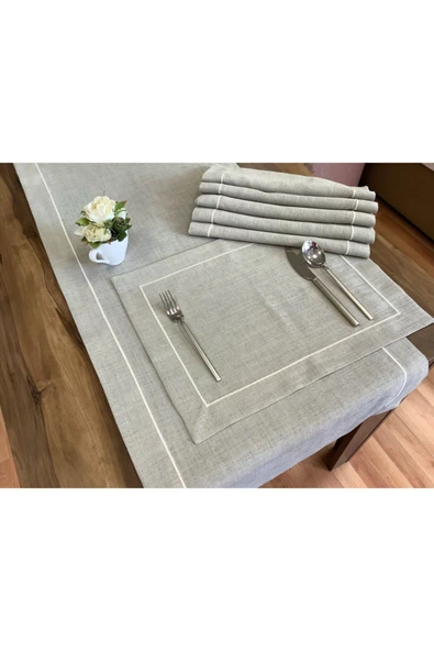 OYA home Taş Rengi Ranırlı Amerikan Servis Seti .(7 PARCA) - Resim 2