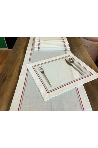 OYA home Kırmızı Gri Pikolu Amerikan Servis (4) & Ranır (1) Set- Toplam 5 Parça ürün görseli