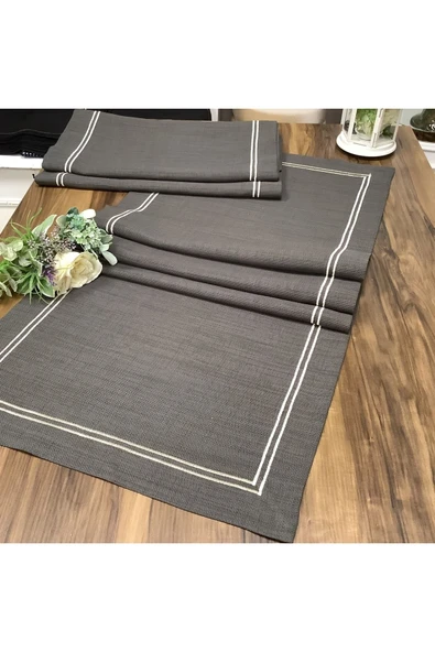 OYA home Koyu Gri & Kırık Beyaz Çift Dikişli Ranır -45*150 Cm - 4