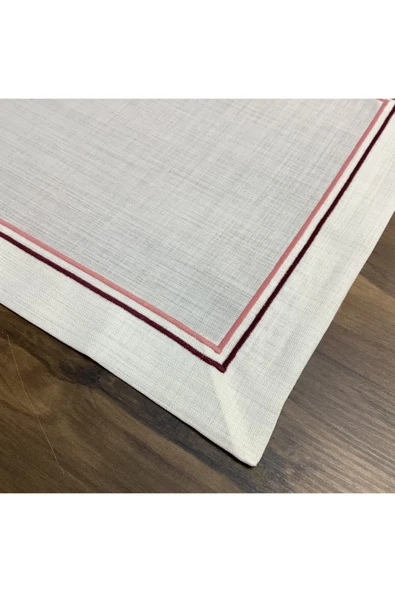 OYA home Çift Piko Dikişli Amerikan Servis Set -6 Lı - Bordo&somon - Resim 2