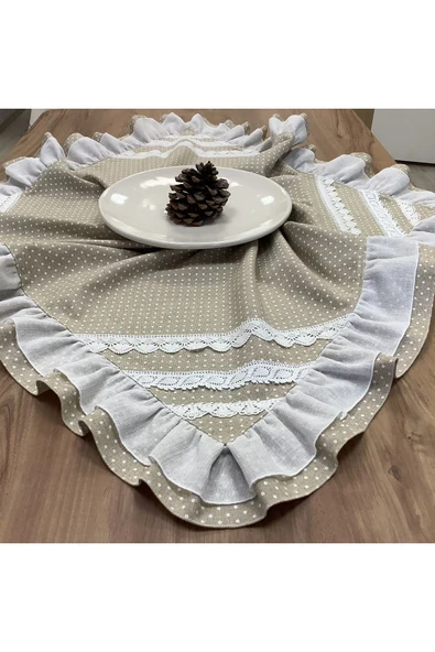 OYA home Puantiye & Fırfır Detaylı Kare Örtü -100*100 Cm - 3