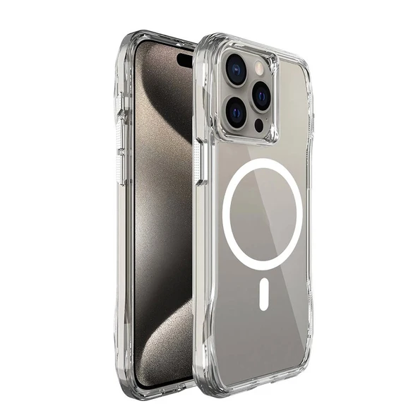 Apple iPhone 15 Pro Max Kılıf M-safe Şarj Özellikli Airbagli Şeffaf Zore İncek Kapak - 4