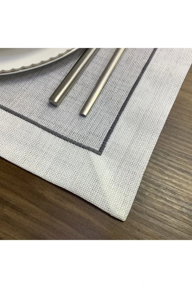 OYA home Gri Piko Dikişli Amerıkan Servis Set - 6 Lı - Resim 6