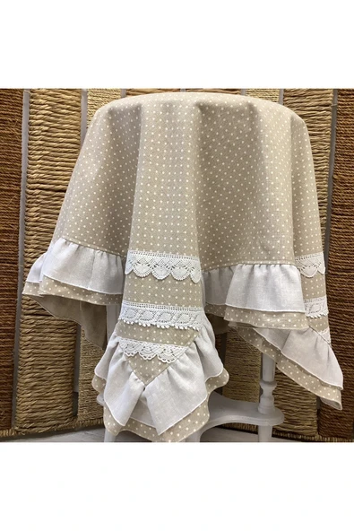 OYA home Puantiye & Fırfır Detaylı Kare Örtü -100*100 Cm