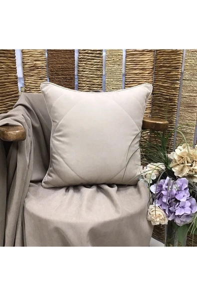 OYA home Kadife Dokulu Dikiş Detaylı Kırlent Kılıfı -vizon - 40*40 Cm ürün görseli