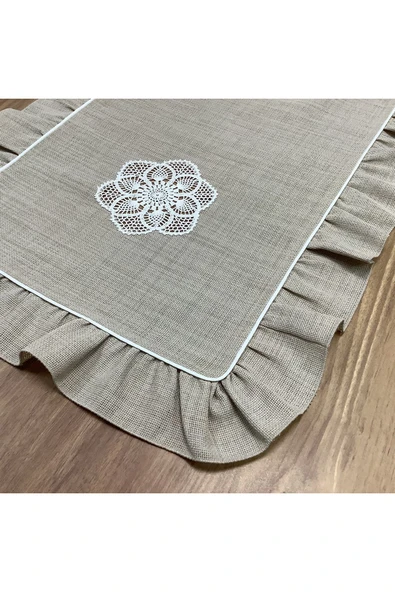 OYA home El Örme Dantel Aplikeli Vizon Zeminli Ranır -45*150 cm - 4