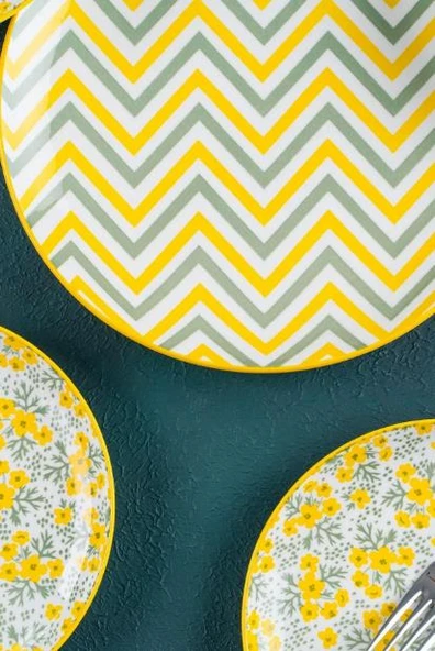 Acar Tiffany Sarı 7 Parça Porselen Pasta-İkram Seti POR-05334 - 3