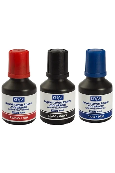 Kraf Beyaz Tahta Kalem Mürekkebi 3'Lü Set Siyah/Kırmızı/Mavi 30Ml (445G)