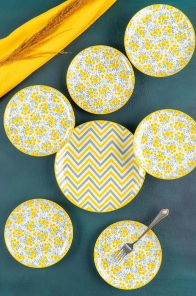 Acar Tiffany Sarı 7 Parça Porselen Pasta-İkram Seti POR-05334