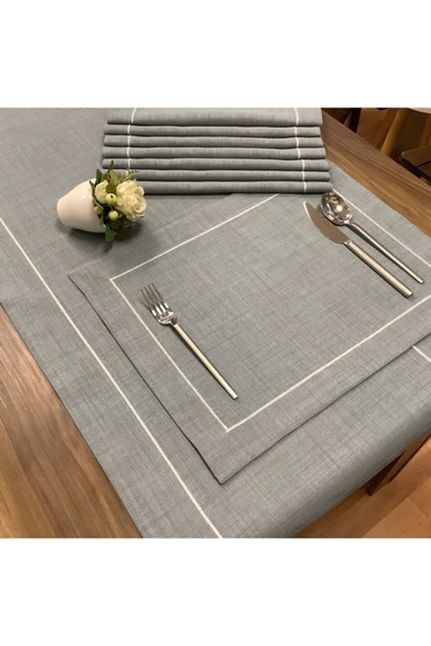 OYA home Güvercin Mavisi Ranırlı Amerikan Servis Takımı ( 7 Parça) - 5