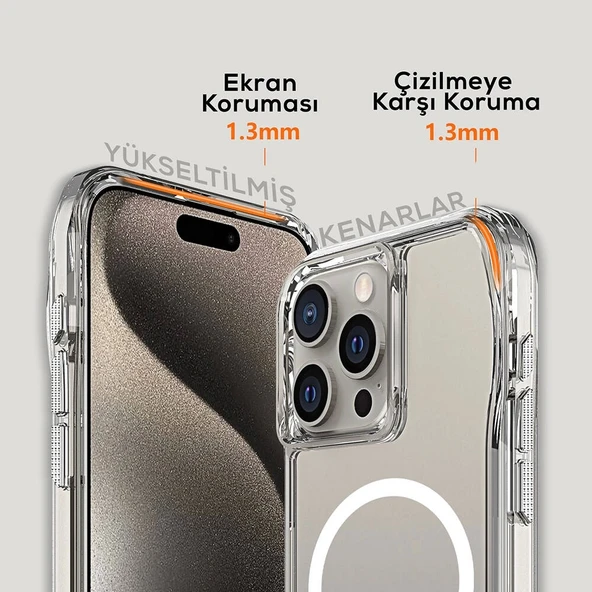 Apple iPhone 15 Pro Max Kılıf M-safe Şarj Özellikli Airbagli Şeffaf Zore İncek Kapak - 6