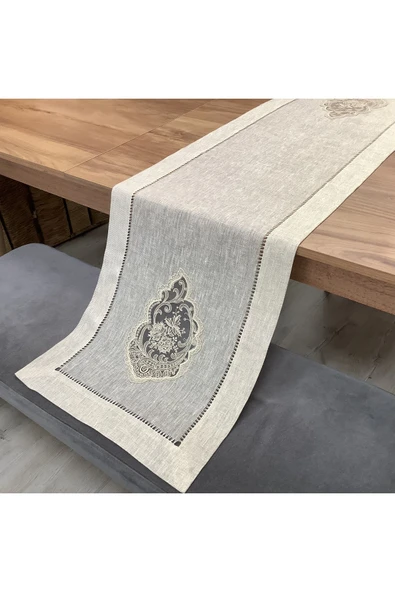 OYA home Gold Simli Keten & El Ajurlu Dantelli Ranır - 45*150 cm - 2