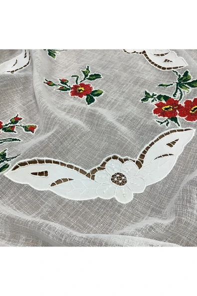 OYA home Beyaz İşli & Kaneviçeli Kare Örtü - 100*100 cm - 5