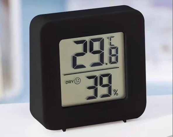 Mini LCD Dijital Sıcaklık Nem Ölçer Termometre Higrometre - Duvara Takılabilir Siyah - 2