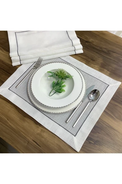 OYA home Gri Piko Dikişli Amerıkan Servis Set - 6 Lü