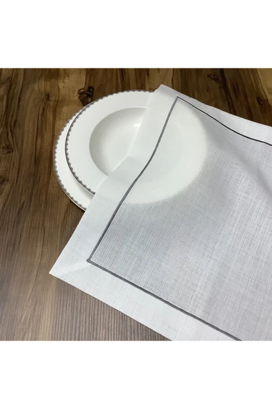 OYA home Gri Piko Dikişli Ranır (1)ve Peçete (4) Set - 5 Parça - Resim 6