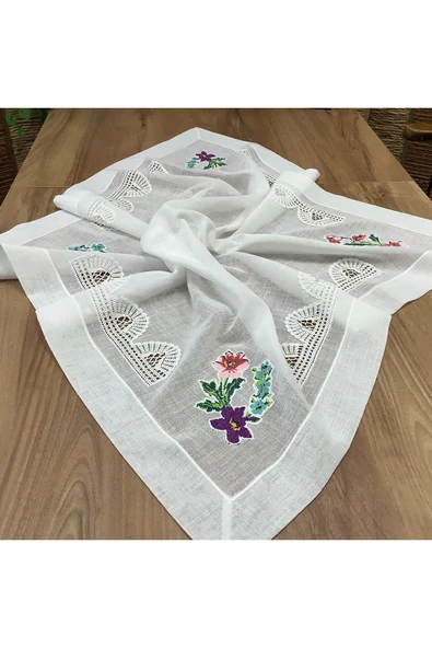 OYA home Dantelli & Kaneviçeli Kare Örtü - 100 *100  cm - 7