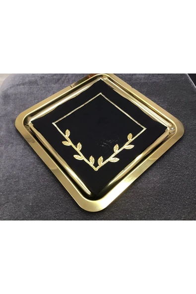 OYA home Kahve Sunum Peçete Set (6) - Siyah Zemin & Gold Taç Çiçek - 2