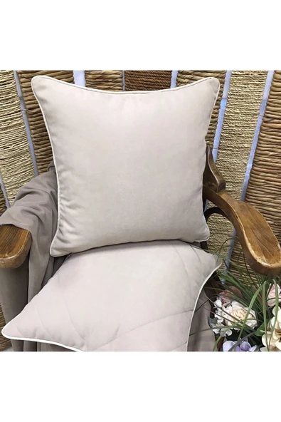 OYA home Kadife Dokulu Dikiş Detaylı Kırlent Kılıfı -vizon - 40*40 Cm - Resim 5