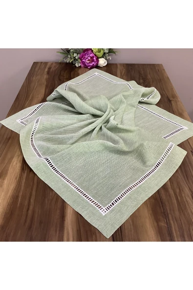 OYA home Yeşil Kolber Detaylı Kare Örtü -100*100 Cm - 2