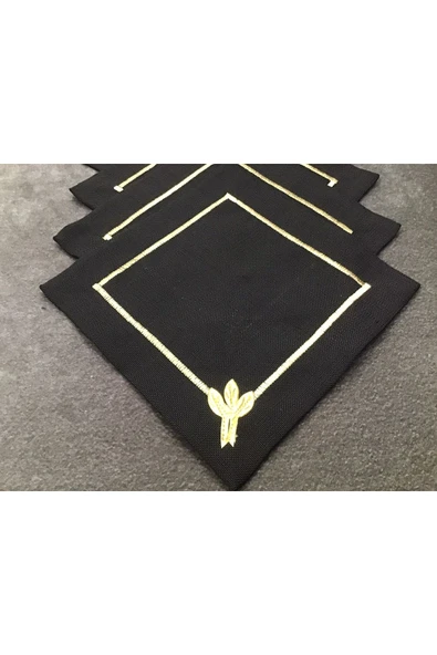 OYA home Kahve Sunum Peçete Set (6) - Siyah Zemin & Tek Gold Çiçek - 5
