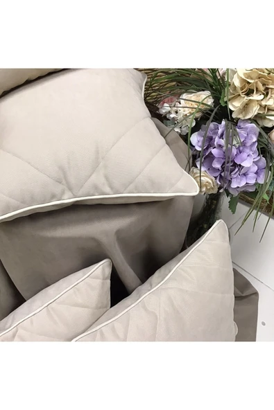 OYA home Kadife Dokulu Dikiş Detaylı Kırlent Kılıfı -vizon - 40*40 Cm - Resim 4