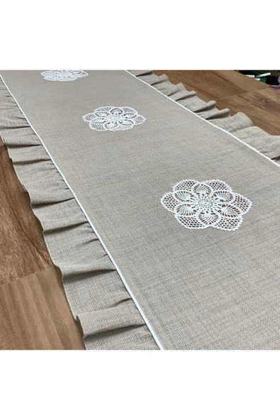 OYA home El Örme Dantel Aplikeli Vizon Zeminli Ranır -45*150 cm - 2