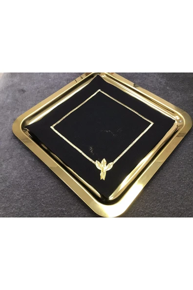 OYA home Kahve Sunum Peçete Set (6) - Siyah Zemin & Tek Gold Çiçek - 2