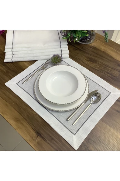 OYA home Gri Piko Dikişli Amerıkan Servis Set - 6 Lı - Resim 3