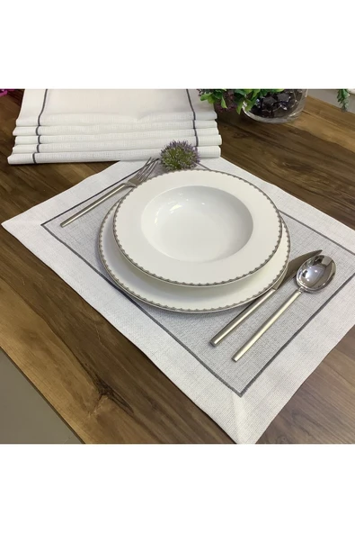 OYA home Gri Piko Dikişli Amerıkan Servis Set - 6 Lı - Resim 4