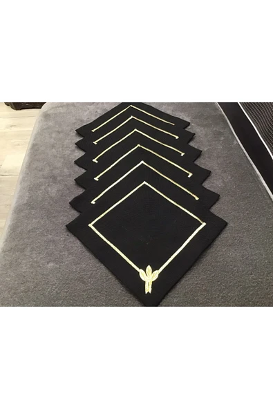 OYA home Kahve Sunum Peçete Set (6) - Siyah Zemin & Tek Gold Çiçek - 4