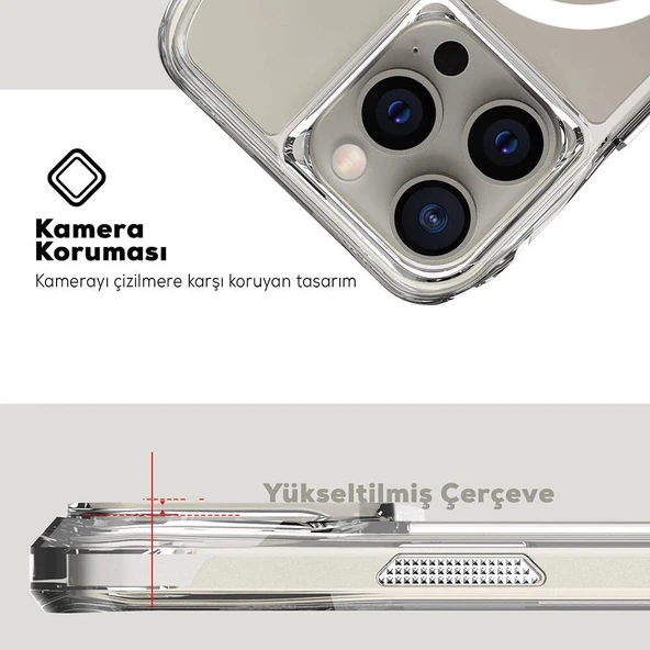 Apple iPhone 15 Pro Max Kılıf M-safe Şarj Özellikli Airbagli Şeffaf Zore İncek Kapak - 7