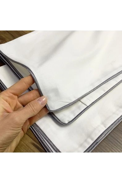 OYA home Gri Biyeli Pamuk Saten Yatma Yastık -50*70 Cm ( 2li) - 3