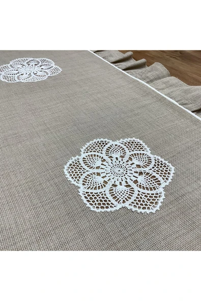OYA home El Örme Dantel Aplikeli Vizon Zeminli Ranır -45*150 cm - 3