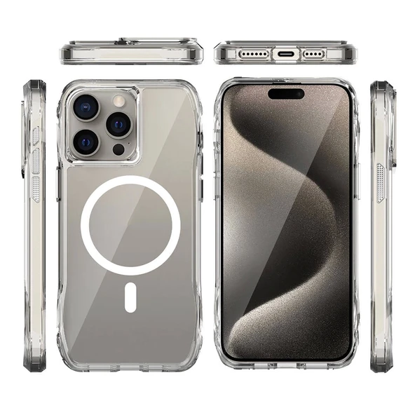 Apple iPhone 15 Pro Kılıf M-safe Şarj Özellikli Airbagli Şeffaf Zore İncek Kapak - 2